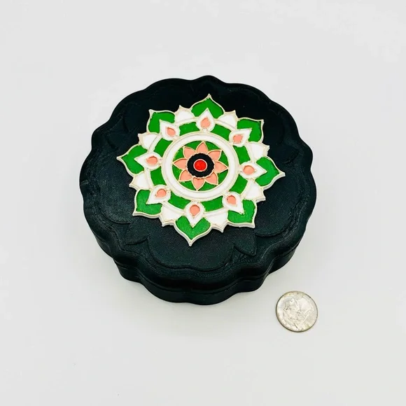 3D Printed and Hand Painted Cloisonné Style Black, Peach, Green Decorative Box - Picture 1 of 5